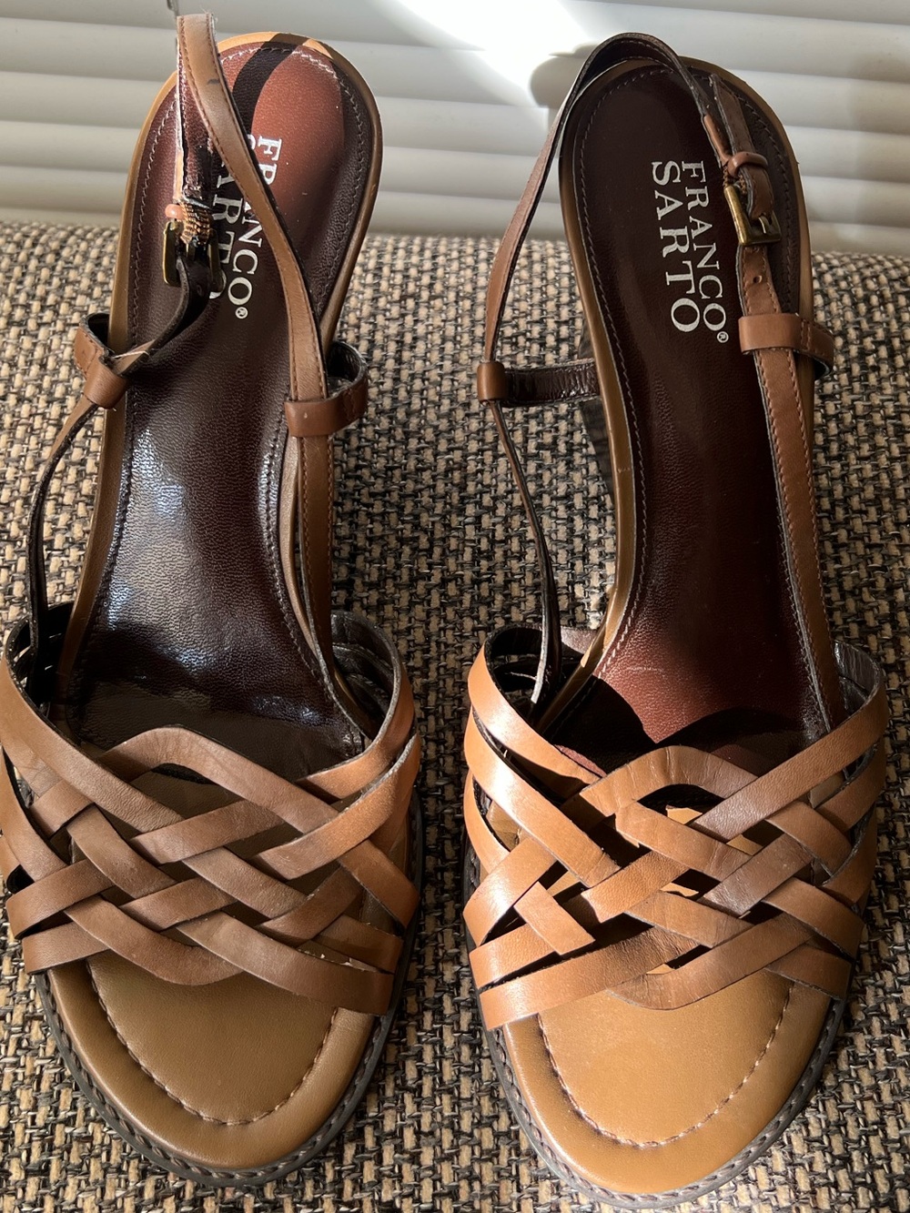 Franco Sarto Women’s Vintage Slingback Wedge Sandal adjustable slingback buckle